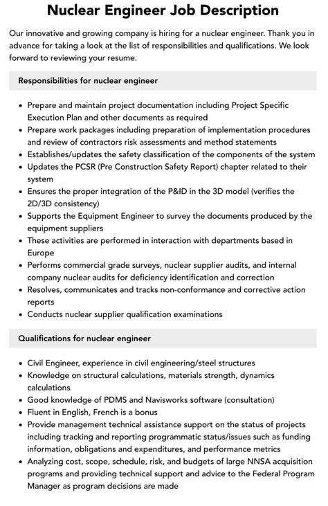 Nuclear Engineer Job Description