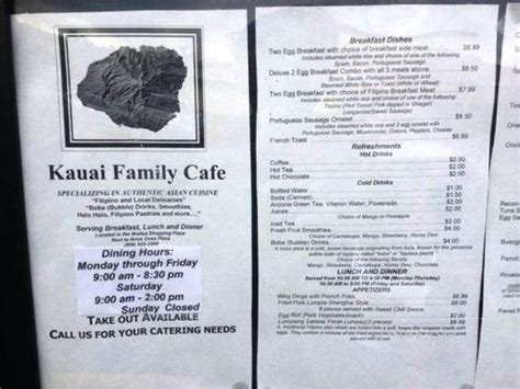 Kauai Caf Menu