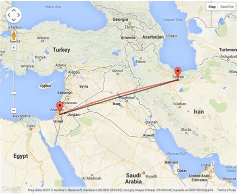 Kilometers From Jerusalem To Tehran