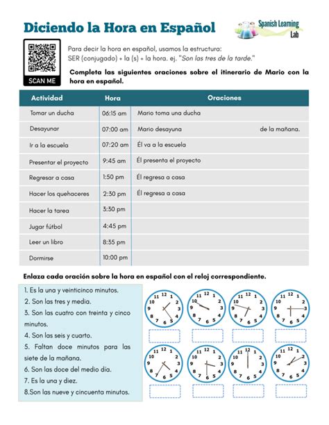 La Hora En Espanol Ejercicios