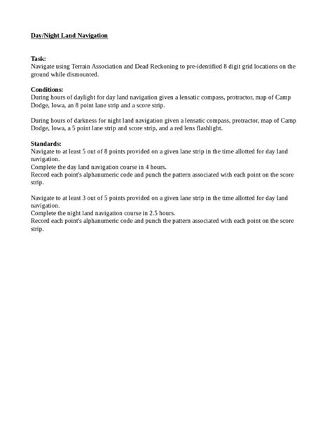 Land Nav Task Conditions Standards