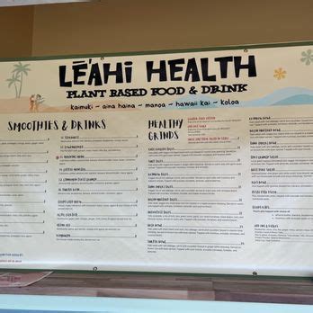 Leahi Health Hawaii Kai Menu