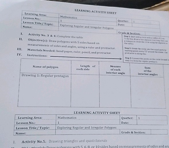 Learning Activity Sheetlearning Studyx