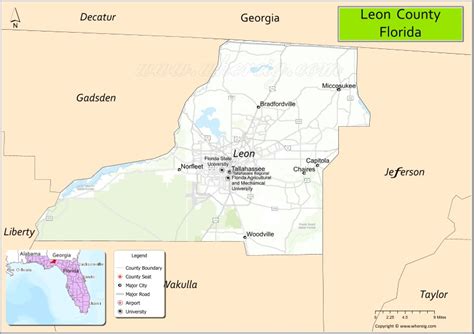 Leon County Map Florida Usa Check Major Cities Towns County