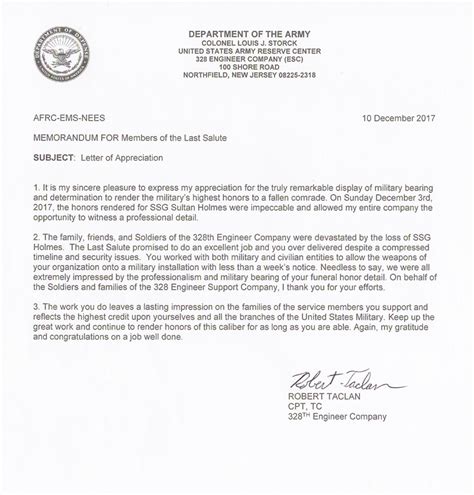 Letter Of Appreciation To Military