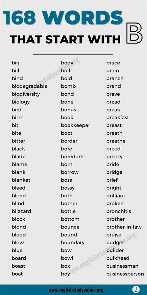 List Of All B Words