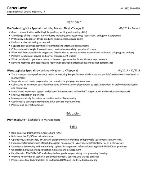 Logistics Specialist Navy Resume