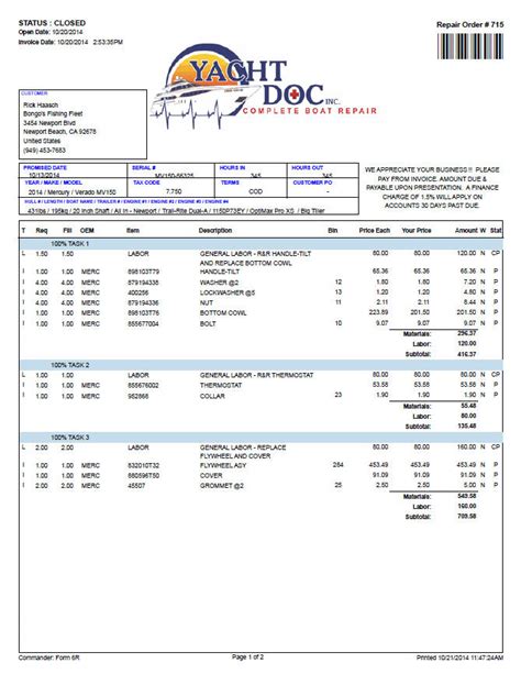 Marine Mechanic Job Estimate