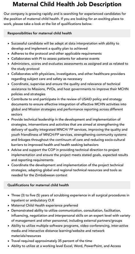 Maternal Child Health Jobs