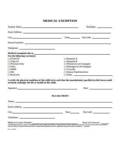 Medical Exemption Certificate Usa