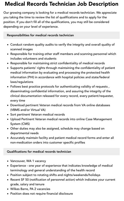 Medical Records Technician Responsibilities