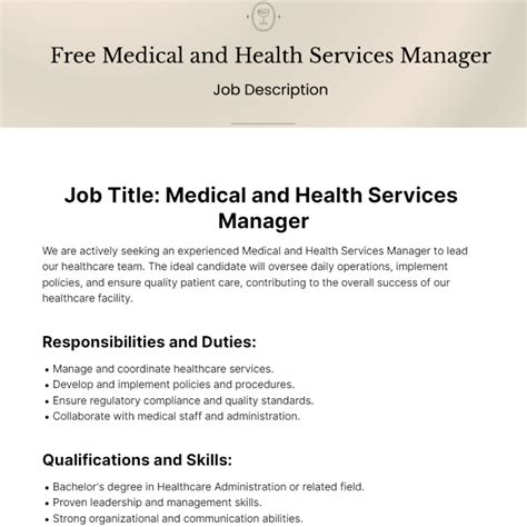 Medical Services Manager Job Description