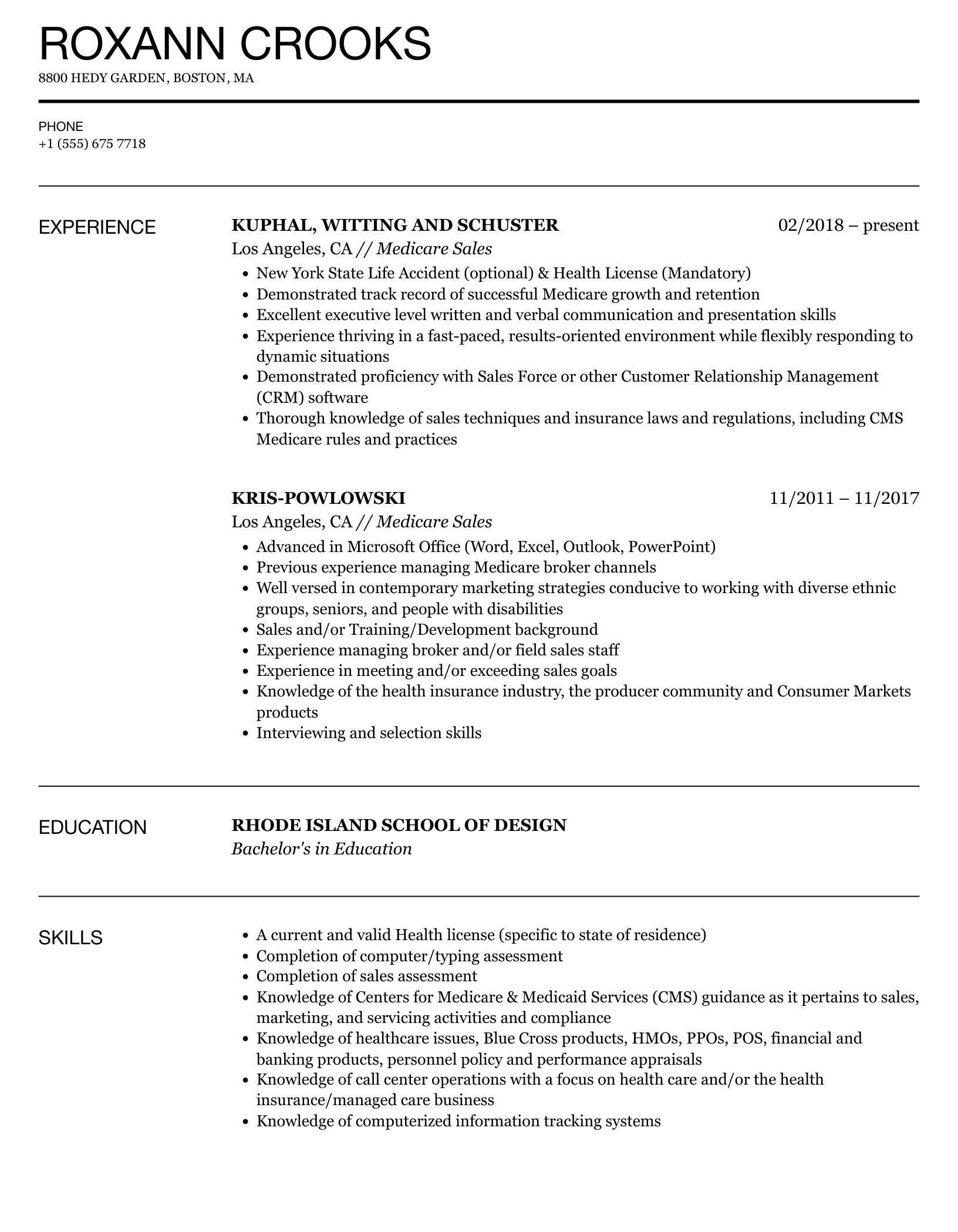 Medicare Experience Resume