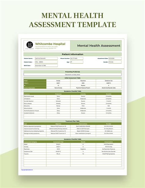 Mental Health Assessment Template Word