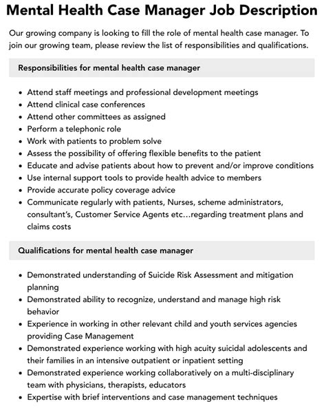 Mental Health Case Manager Duties