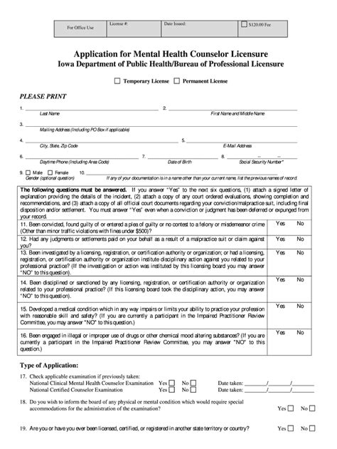 Mental Health Counselor License Application