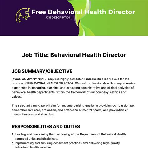 Mental Health Director Job Description