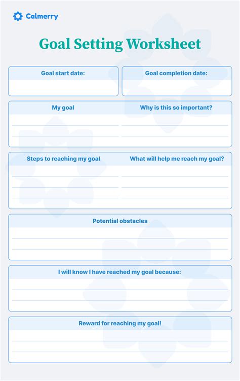 Mental Health Goal Setting Worksheets