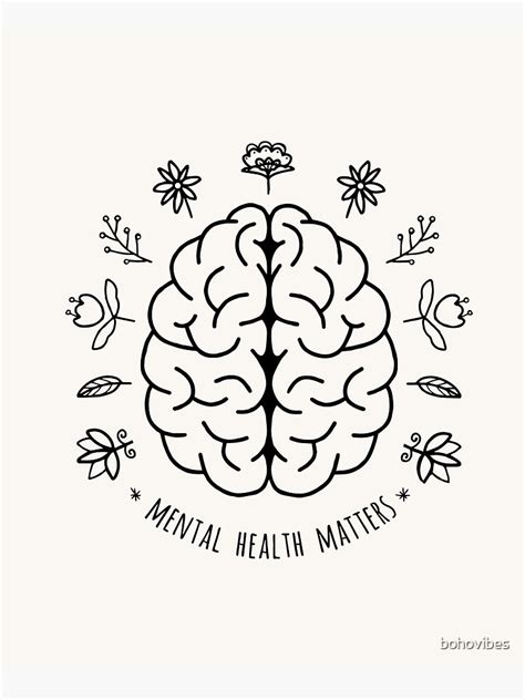 Mental Health Matters White Mental Health Awareness Brain Floral Illustration Pin