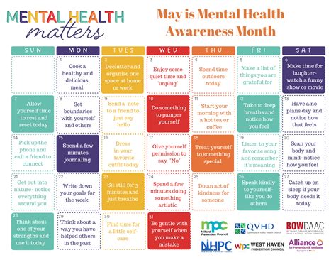 Mental Health Month Calendar Activities