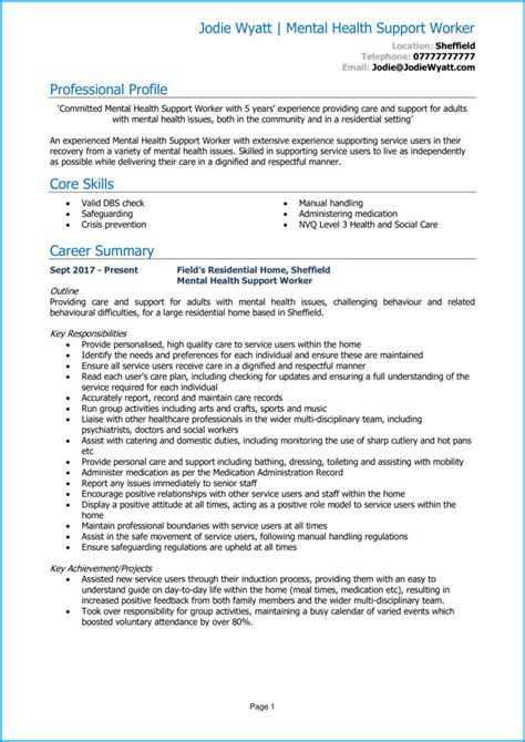 Mental Health Support Worker Cv