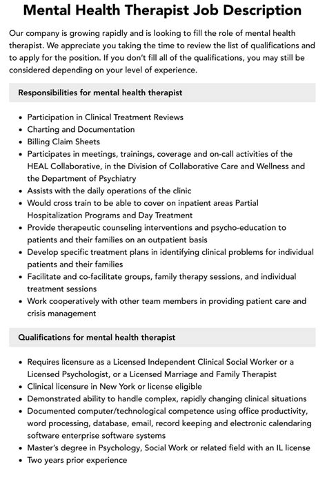 Mental Health Therapist Job Duties