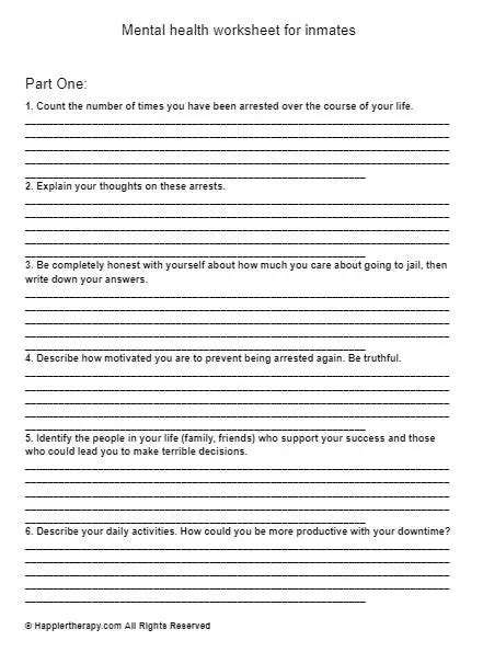 Mental Health Worksheets For Inmates