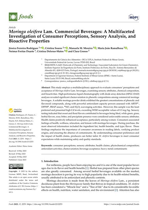 Moringa Oleifera Lam Commercial Beverages A Multifaceted Investigation Of Consumer Perceptions Sensory Analysis And Bioactive Properties