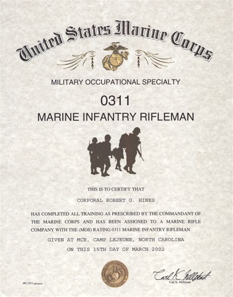 Mos 0311 Marine Rifleman Certificate