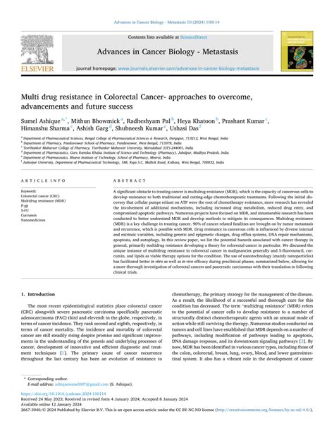 Multi Drug Resistance In Colorectal Cancer Approaches To Overcome Advancements And Future Success Sciencedirect