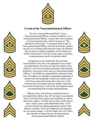 Non Commissioned Officer Job Description