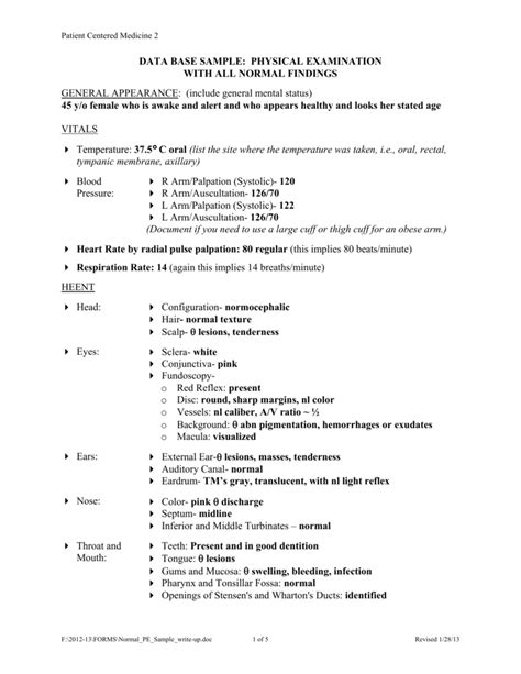 Normal Findings In Physical Assessment