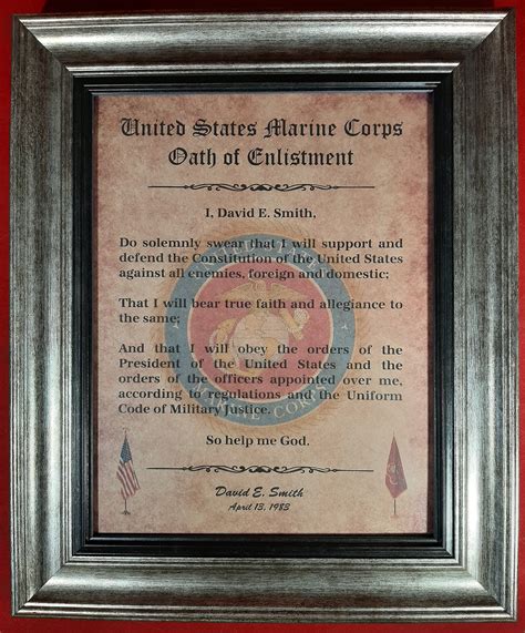 Oath Of Enlistment Certificate U S Marines Personalized With Etsy