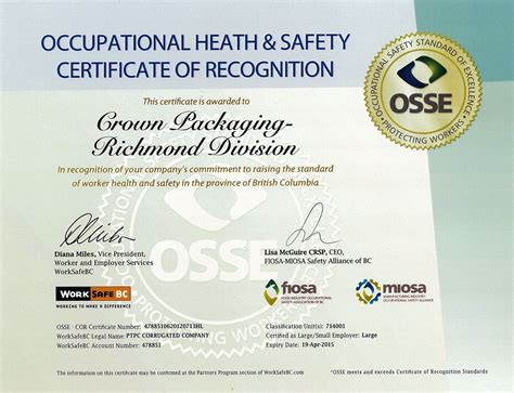 Occupational Health And Safety Certificate