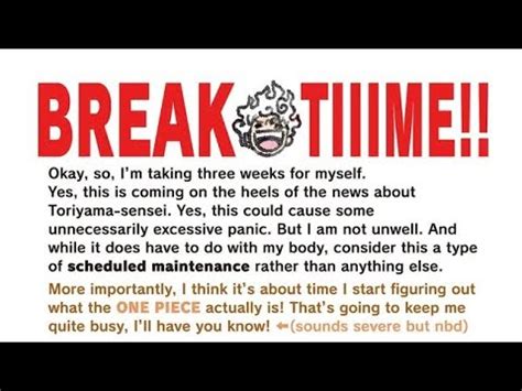 Oda Takes Three Week Break