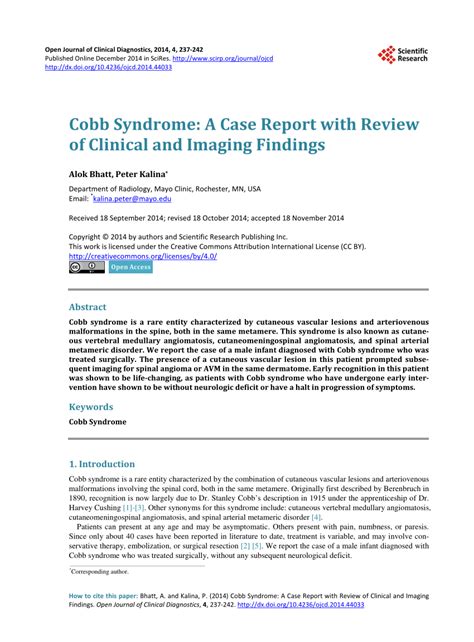 Pdf Cobb Syndrome A Case Report With Review Of Clinical And Imaging