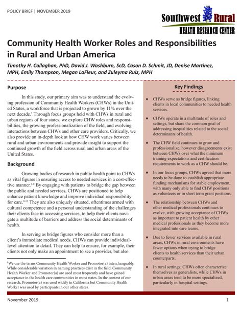 Pdf Community Health Worker Roles And Responsibilities In Rural And Urban America