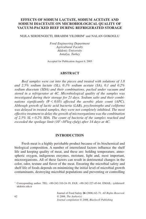 Pdf Effects Of Sodium Lactate Sodium Acetate And Sodium Diacetate On Microbiological Quality