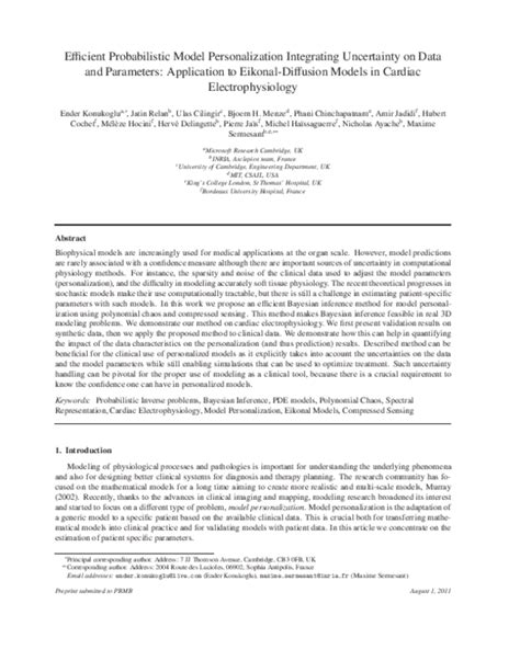 Pdf Efficient Probabilistic Model Personalization Integrating Uncertainty On Data And