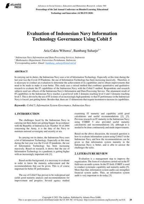 Pdf Evaluation Of Indonesian Navy Information Technology Governance Using Cobit 5