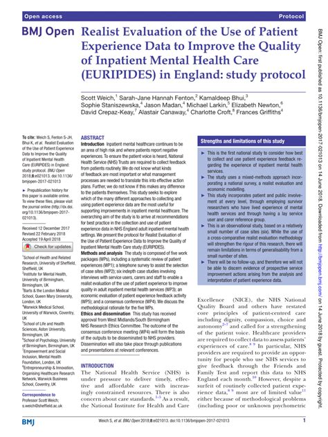 Pdf Realist Evaluation Of The Use Of Patient Experience Data To