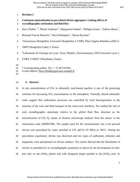 Pdf Revision 2 Carbonate Mineralization In Percolated Olivine 1