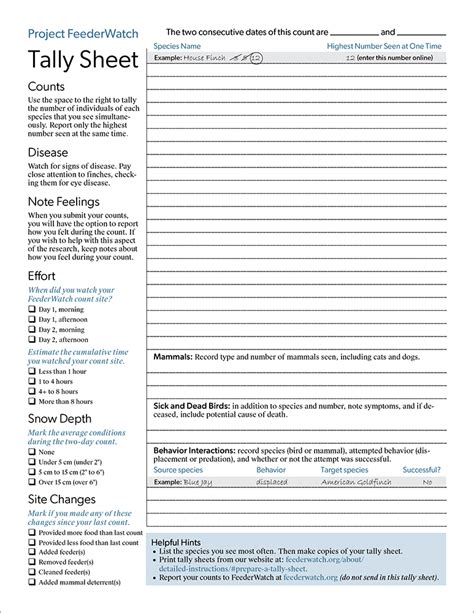 Pdf Tally Sheet Feederwatch