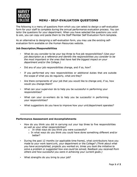 Performance Review Self Evaluation Examples