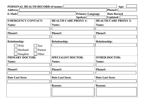 Personal Health Record Form Fill Out Printable Pdf Forms Online