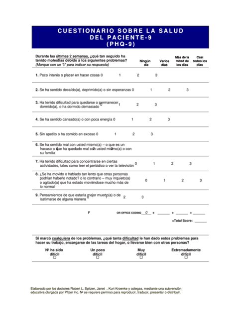 Phq 9 Questionnaire Spanish Pdf