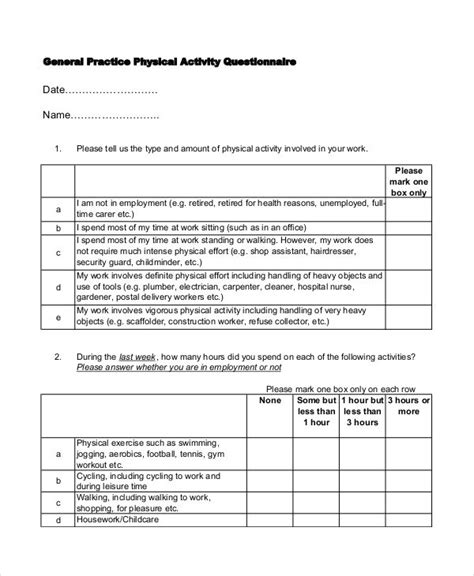 Physical Activity Questionnaire Canada