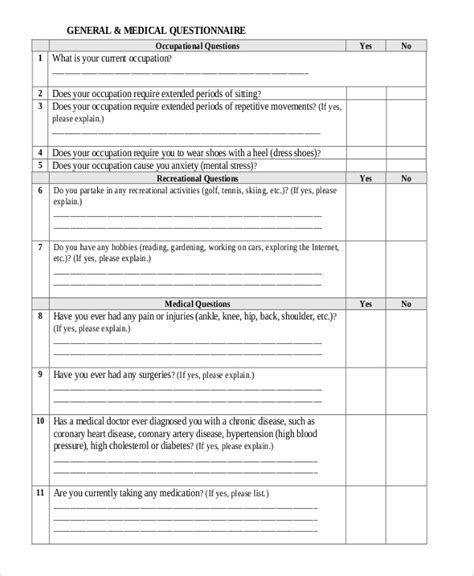 Physical Health Questionnaire