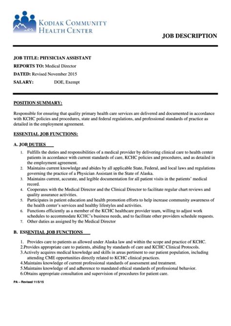 Physician Assistant Job Description