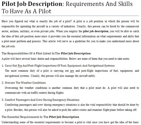 Pilot Job Description